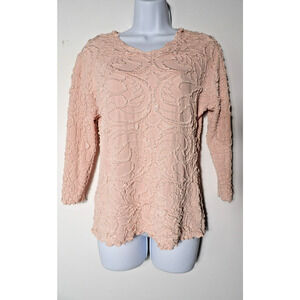 Haystacks Medium Fluence 3/4 Sleeve Surreal Textured Top Rose Quartz Light Pink